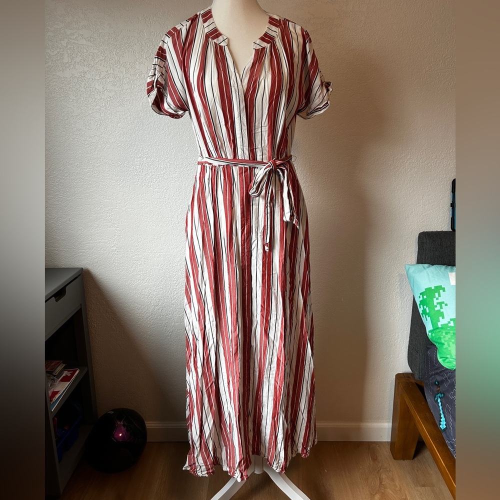 Loft maxi wrap dress - stripe, button-down